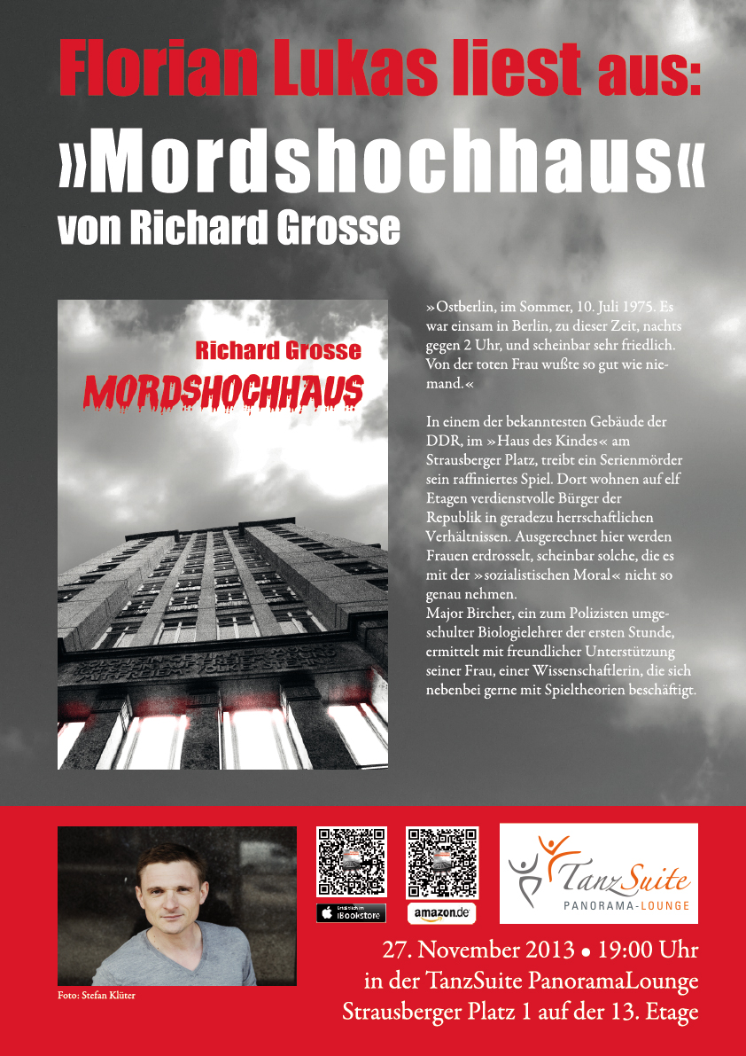 Plakat Lesung Florian Lukas liest Mordshochhaus
