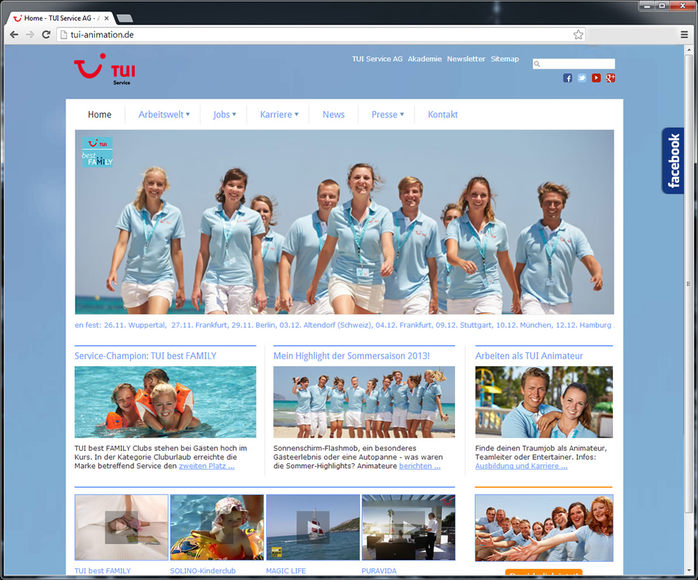 TUI sucht 450 Animateure: Infos bietet die neu gestaltete Website tui-animation.de.