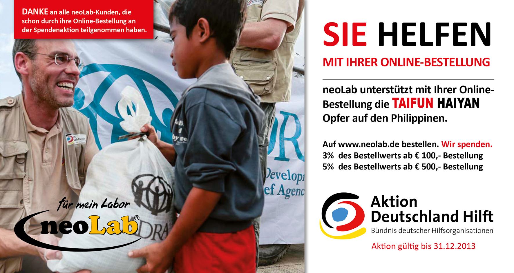 Online-Bestellungen bei neoLab helfen Taifun-Opfern! Online-Bestellungen bei neoLab helfen Taifun-Opfern!