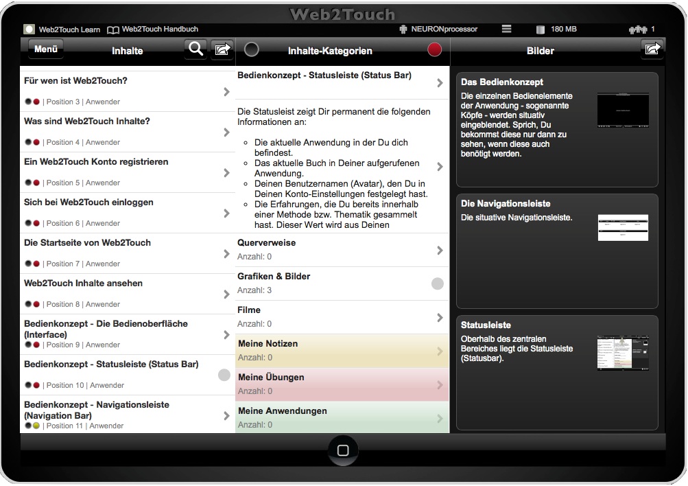 Die Tablet und Touch taugliche Web2Touch Oberfläche