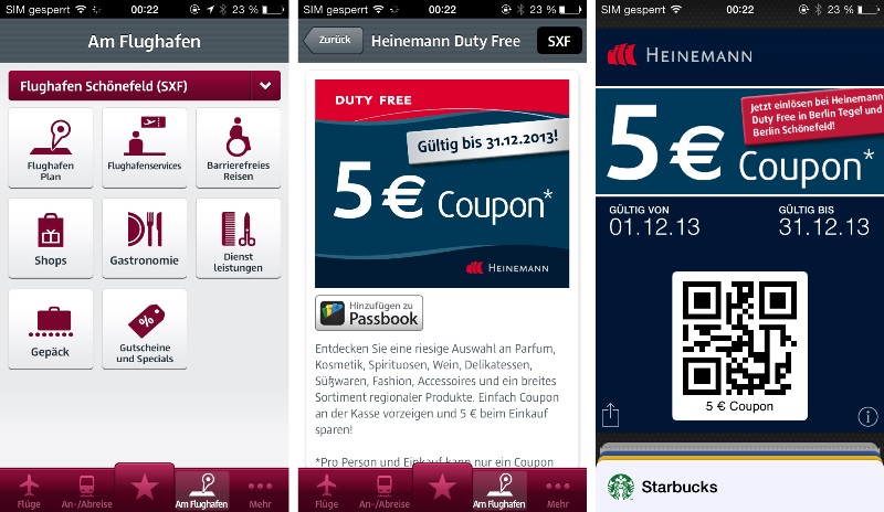 Screenshots der Passbook-Coupon-Aktion von Pixelpark