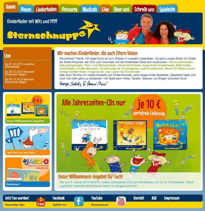 Die neue Internetpräsenz des Kinderlieder-Verlages Sternschnuppe Die neue Internetpräsenz des Kinderlieder-Verlages Sternschnuppe