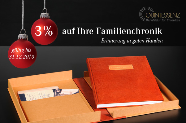 Quintessenz gibt einen Weihnachtsrabatt von 3 % auf Familienchroniken oder Privatbiographien