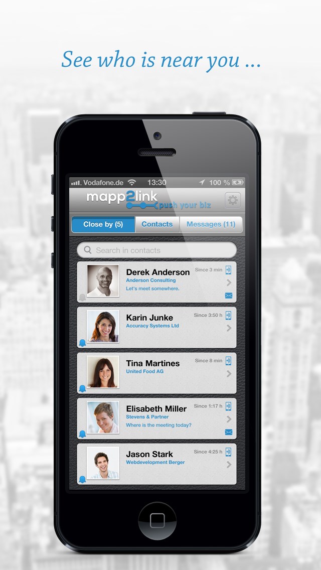 Screenshot mapp2link: Anzeige der LinkedIn-Kontakte in der Nähe Screenshot mapp2link: Anzeige der LinkedIn-Kontakte in der Nähe